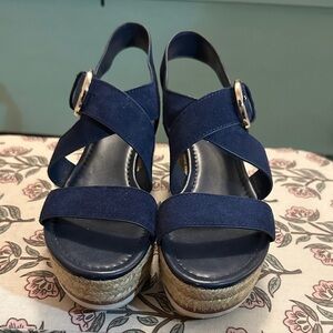 Marc Fisher Navy Blue Wedge Sandals